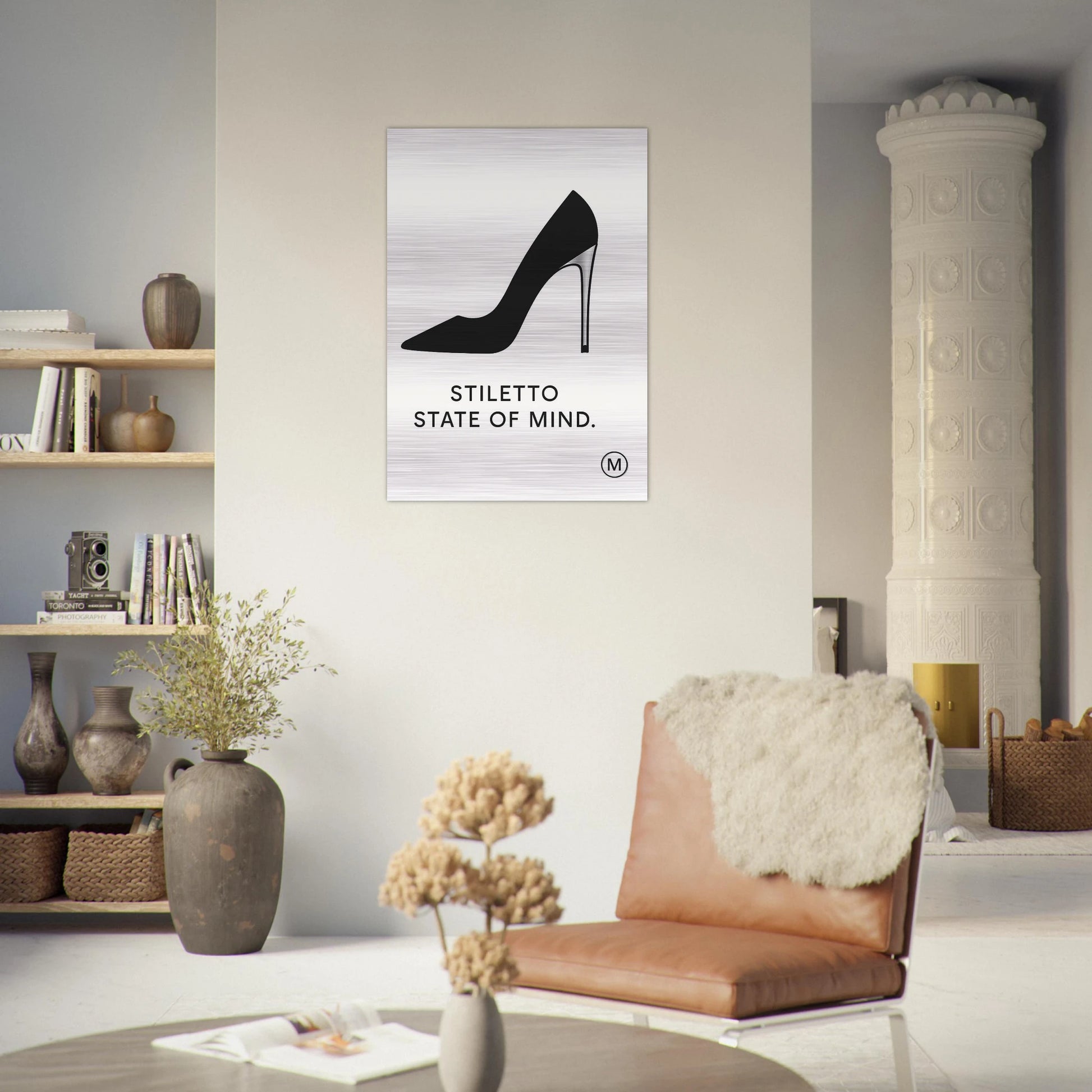 Luxury  stiletto in home decor brushed aluminum wall art — gallery-quality statement piece by MATCH Wall Art