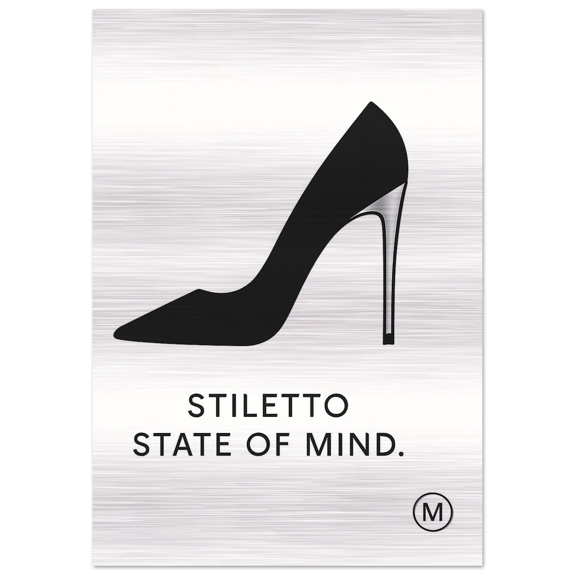 chic stiletto state of mind brushed aluminum wall art — gallery-quality statement piece by MATCH Wall Art