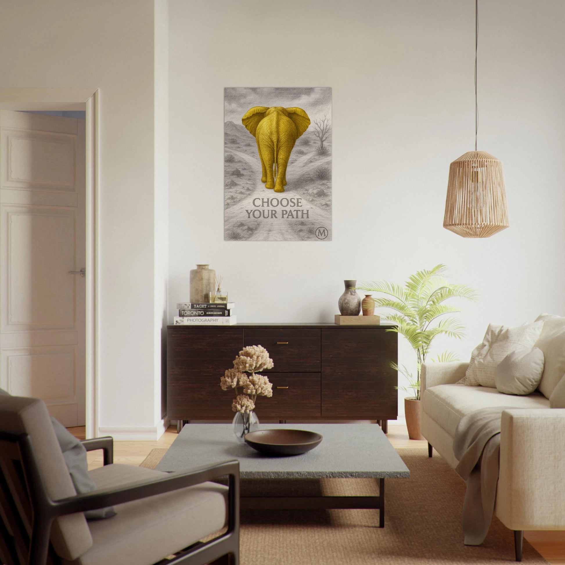 Golden elephant with grey background. the wall art from MATCH wall art Collection