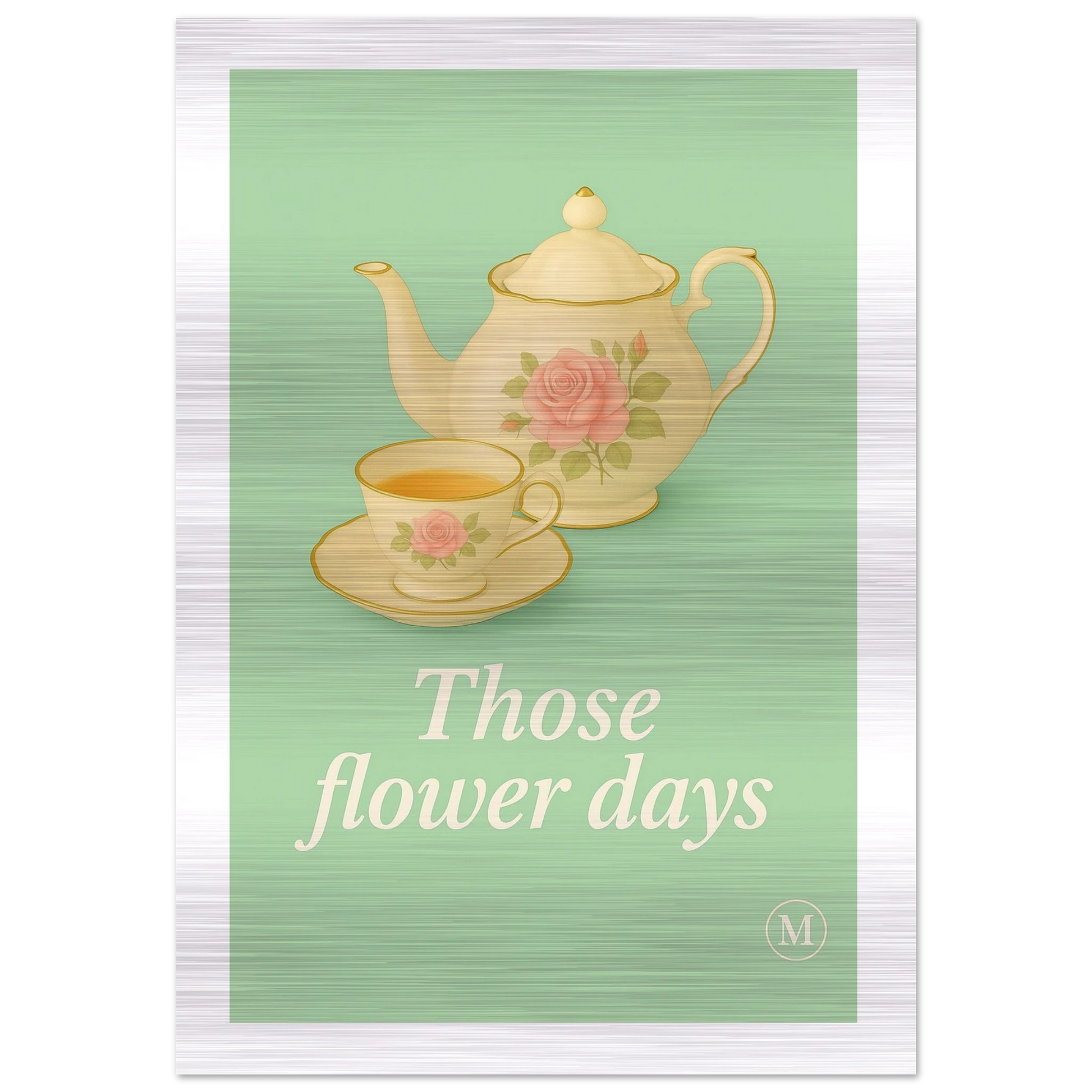 Flower Drinking – Teapot and Cups on Aluminum