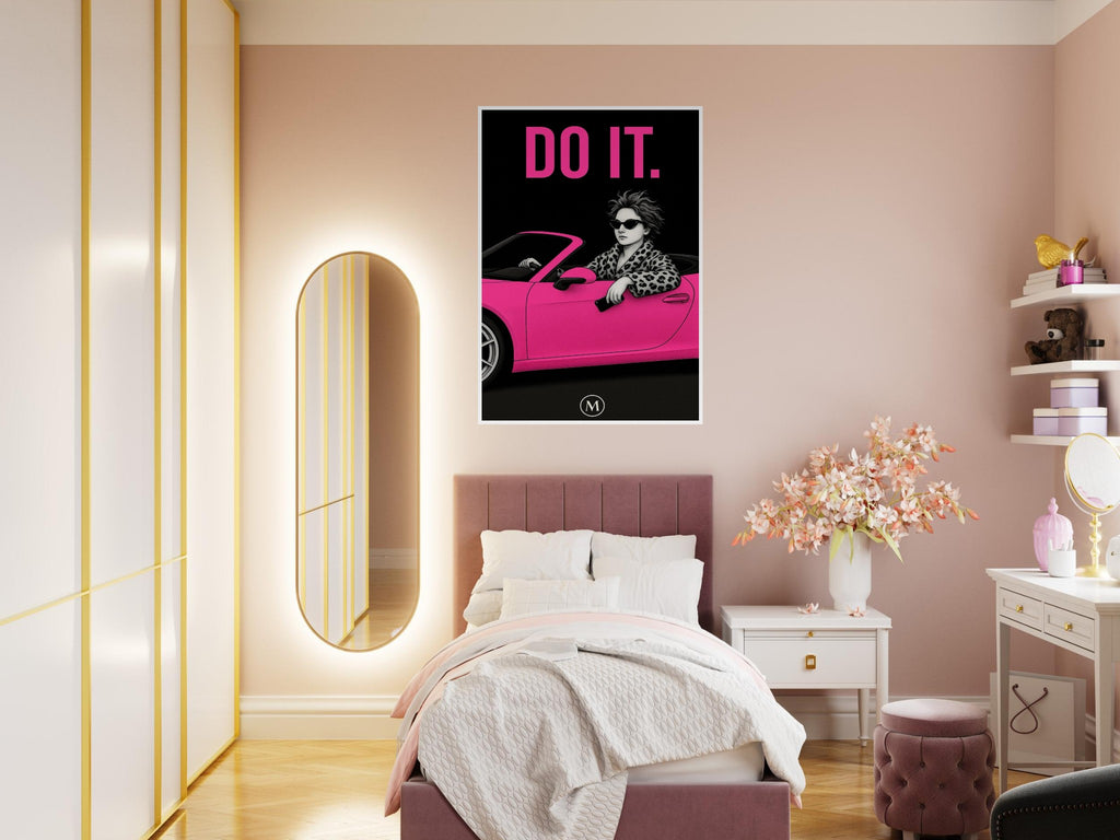 Stylish woman wall art of a modern mom in panter and pink stilettos with bold quote – MATCH Prints