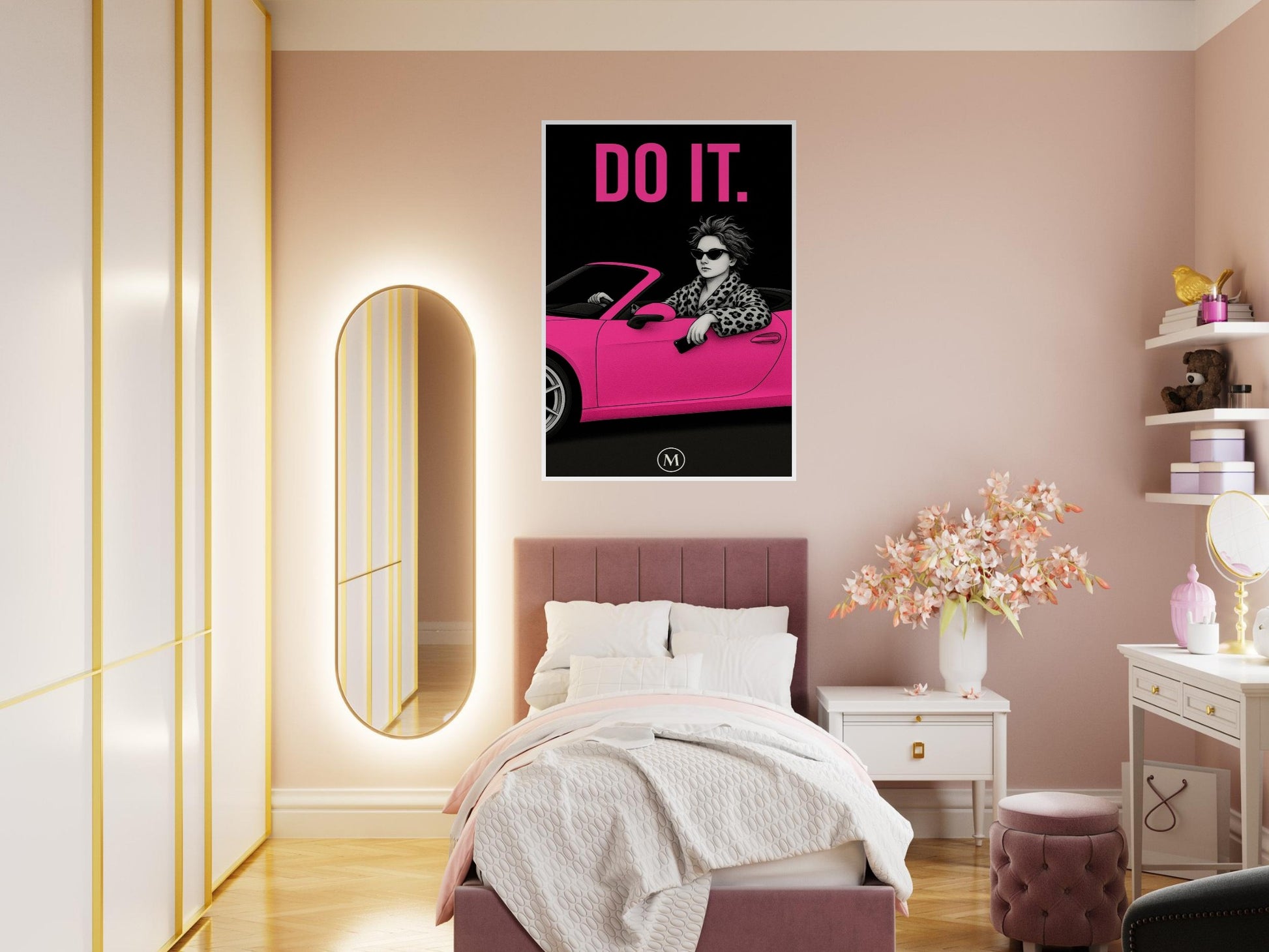 Stylish woman wall art of a modern mom in panter and pink stilettos with bold quote – MATCH Prints
