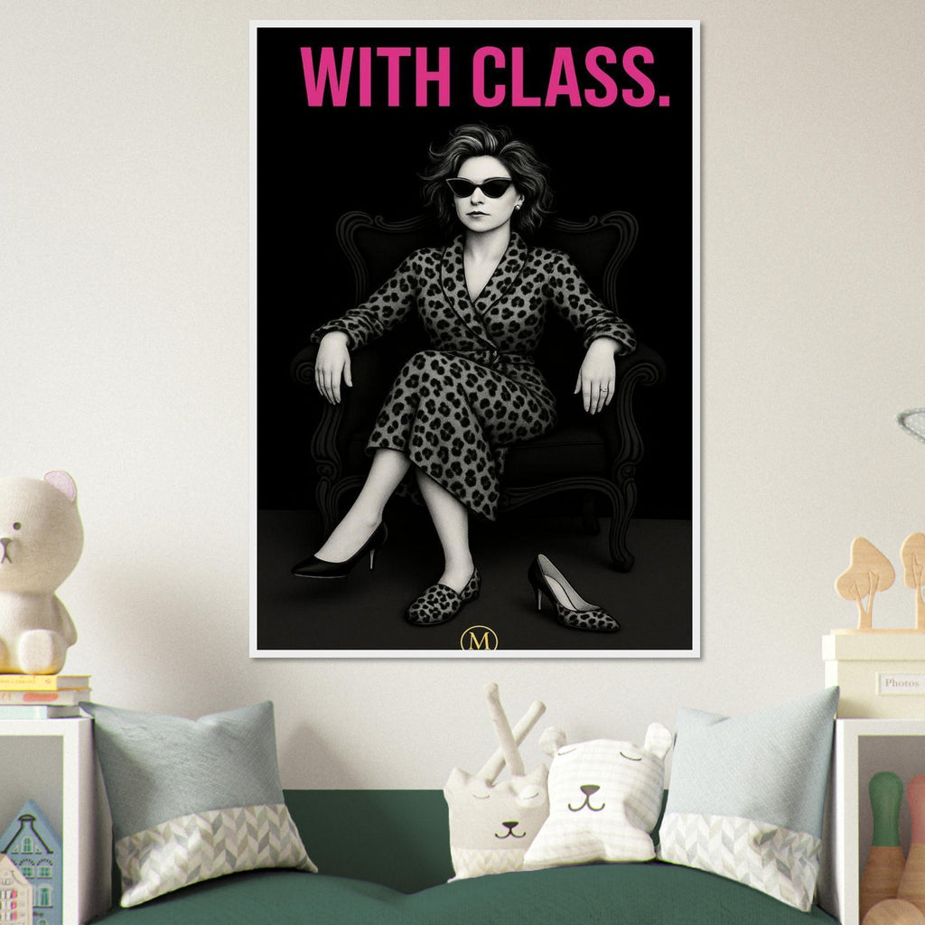 Stylish woman wall art of a modern mom in panter and pink stilettos with bold quote – MATCH Prints