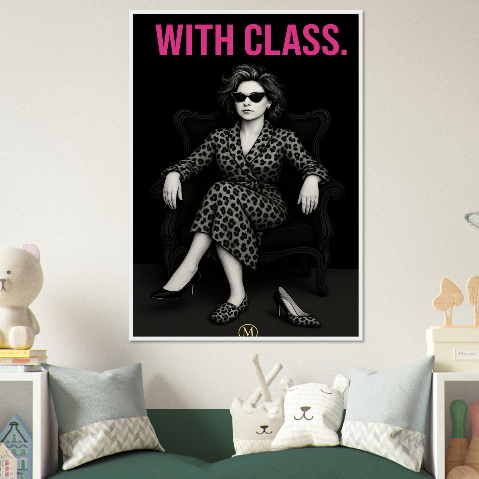 Stylish woman wall art of a modern mom in panter and pink stilettos with bold quote – MATCH Prints