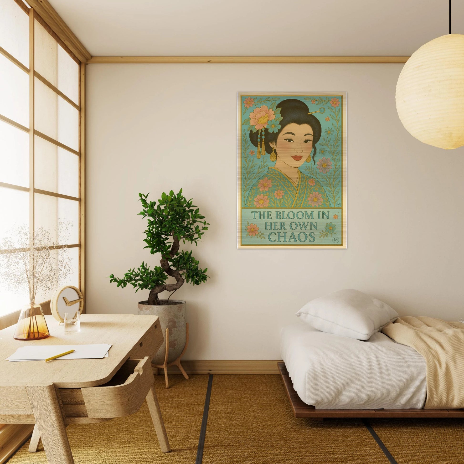Pastel Metallic Geisha Poster Geisha portrait with floral kimono