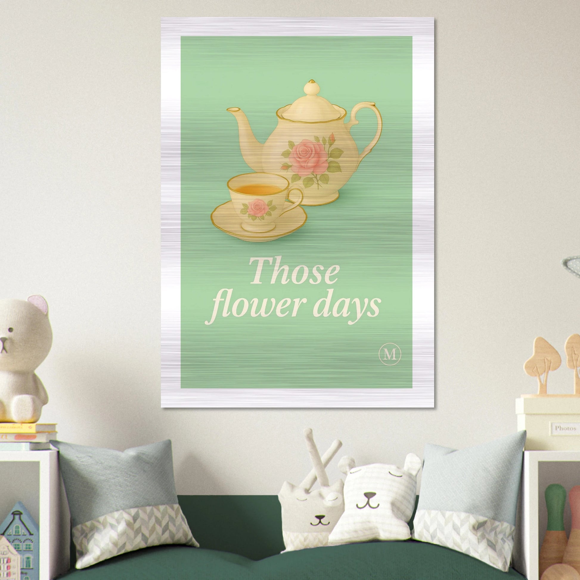 luxurious look Those Flower Days – Tableware Vintage Poster on Aluminum