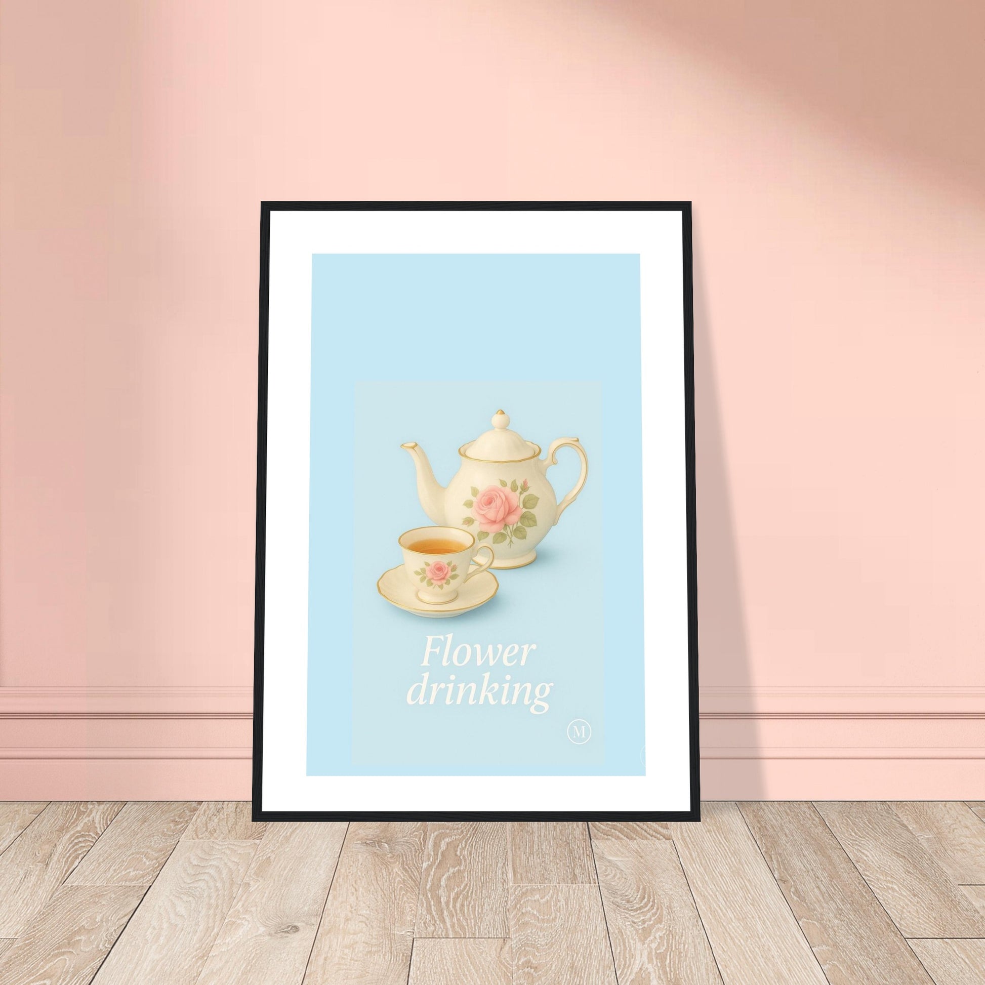blue vintage framed poster tea cup