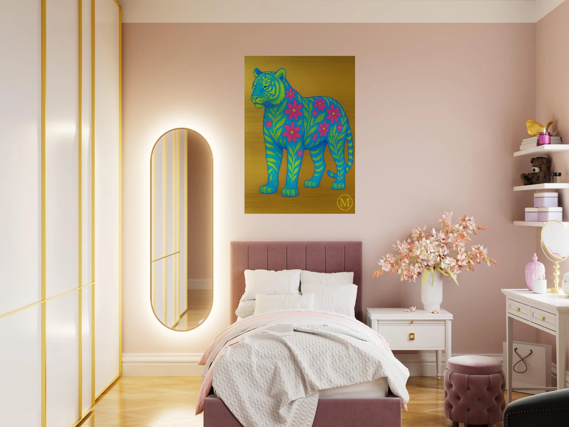 Brushed Aluminum tiger Wall Art – Modern Durable Metal Print | Bold Feminine Statement Piece