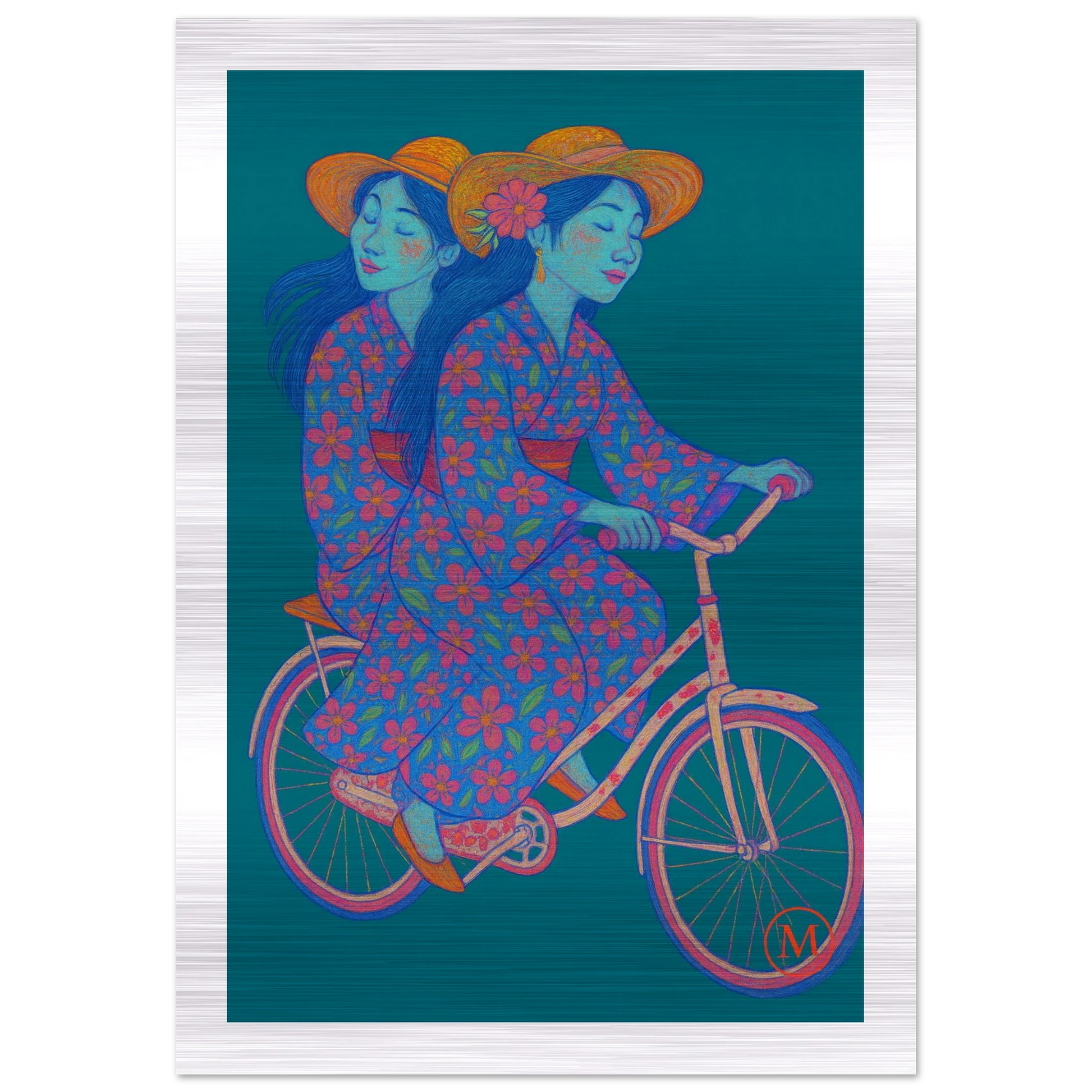Elegant vintage-style illustration of two geishas back to back under cherry blossoms, printed on brushed aluminum for a refined, artistic look.
Bestandsnaam: two-geishas-cherry-blossom-aluminum-wall-art