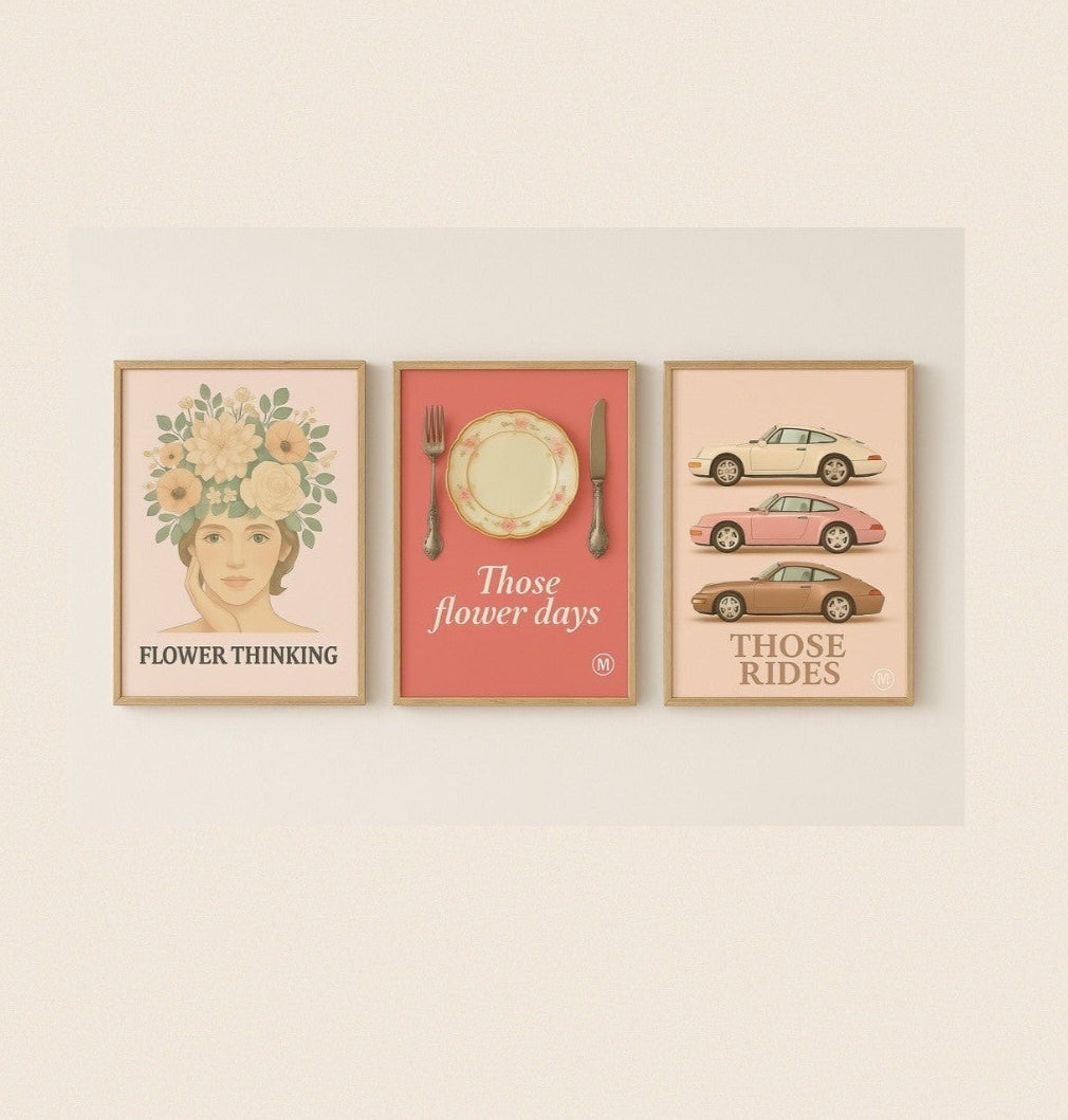 Three floral digital posters set