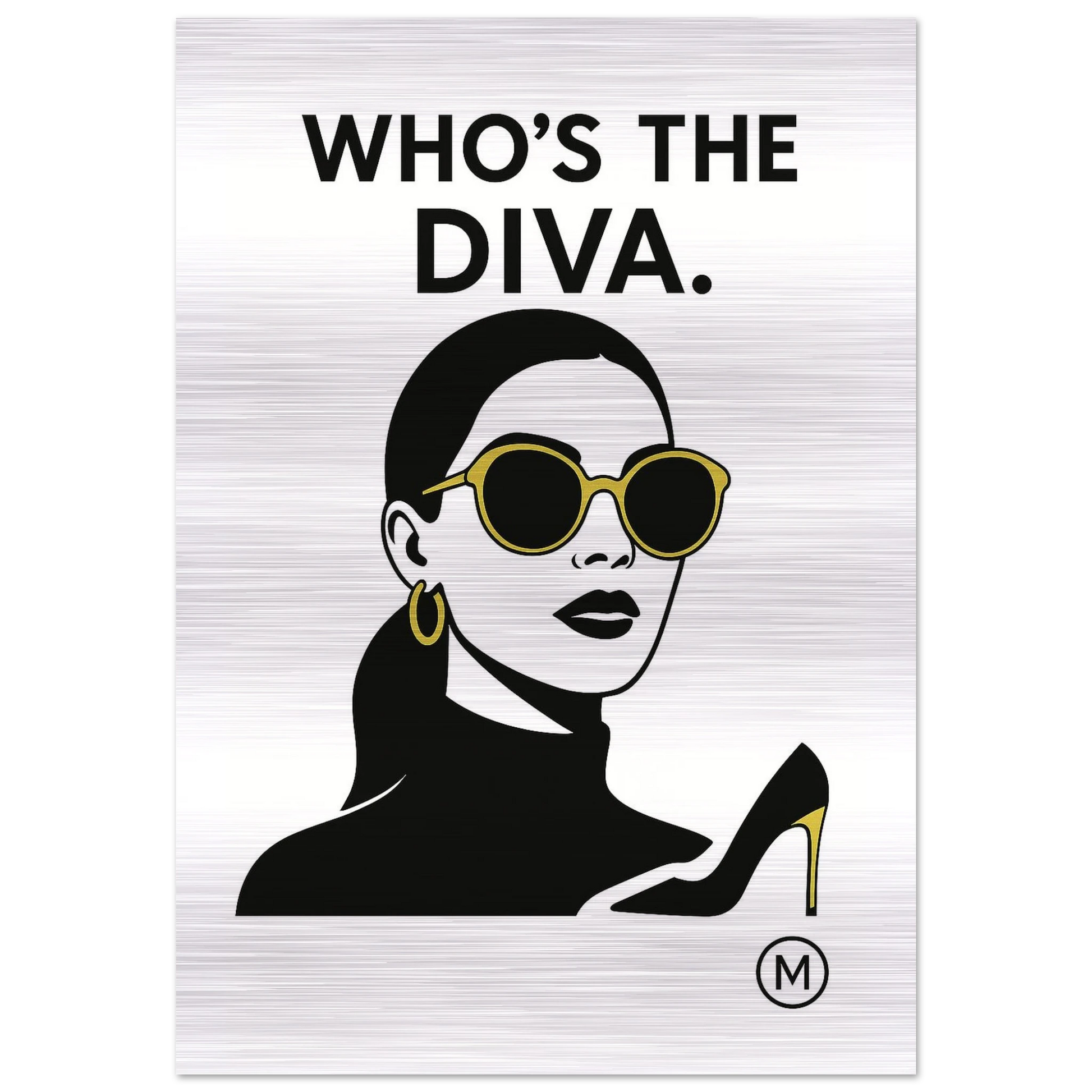 High-end fashion portrait brushed aluminum wall art — sophisticated gold-accent metal print by MATCH Wall Art