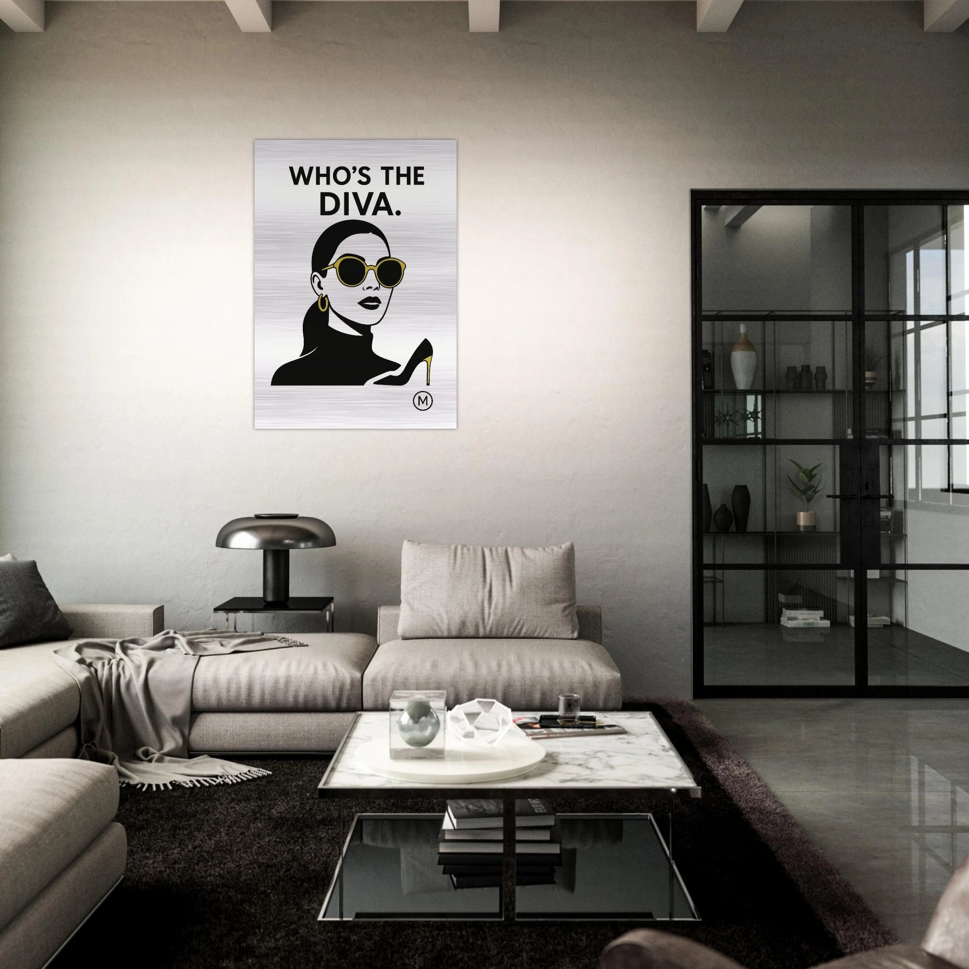 MATCH Wall Art High-end fashion portrait brushed aluminum wall art -sophisticated gold-accent metal print by 