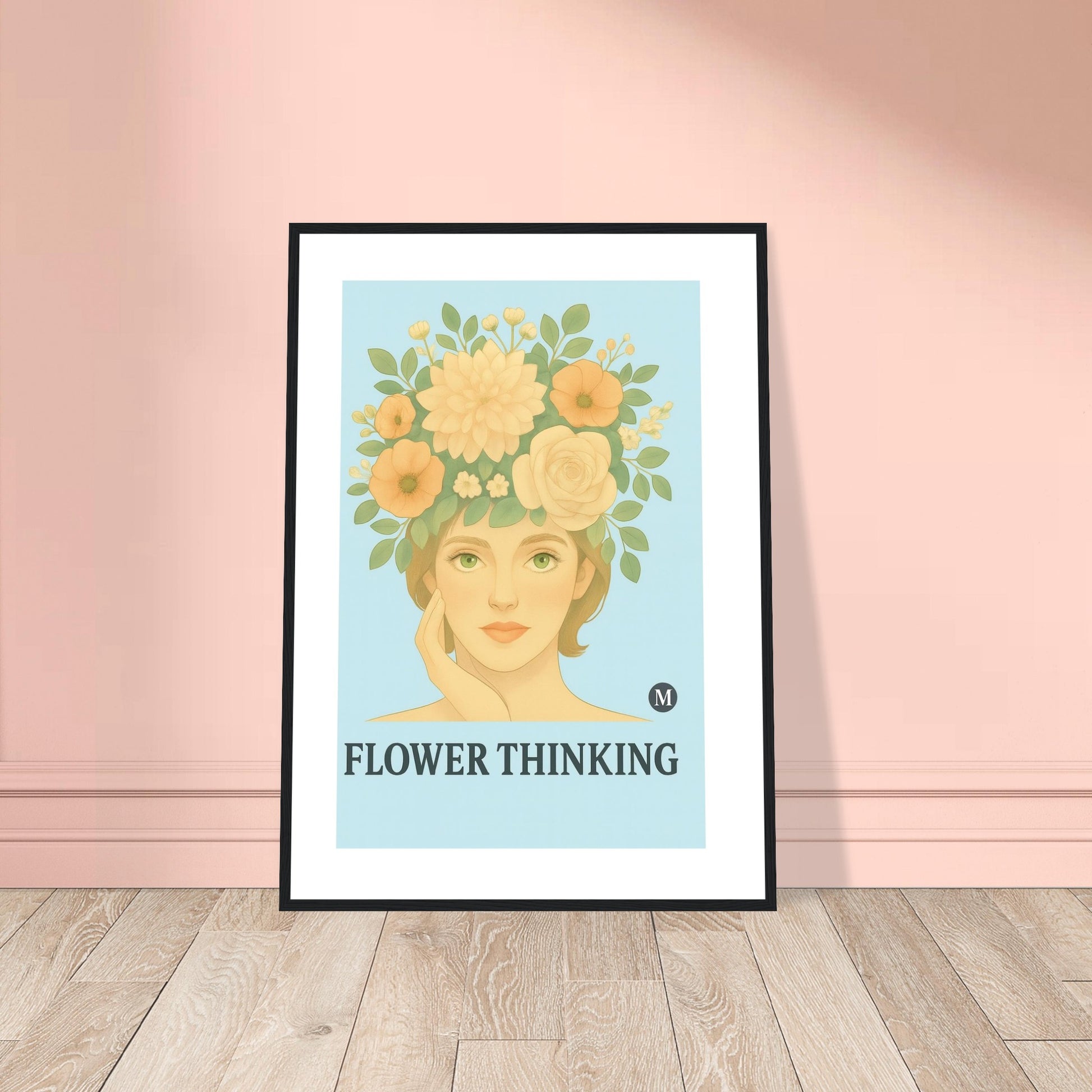 flower thinink framed poster blue vintage