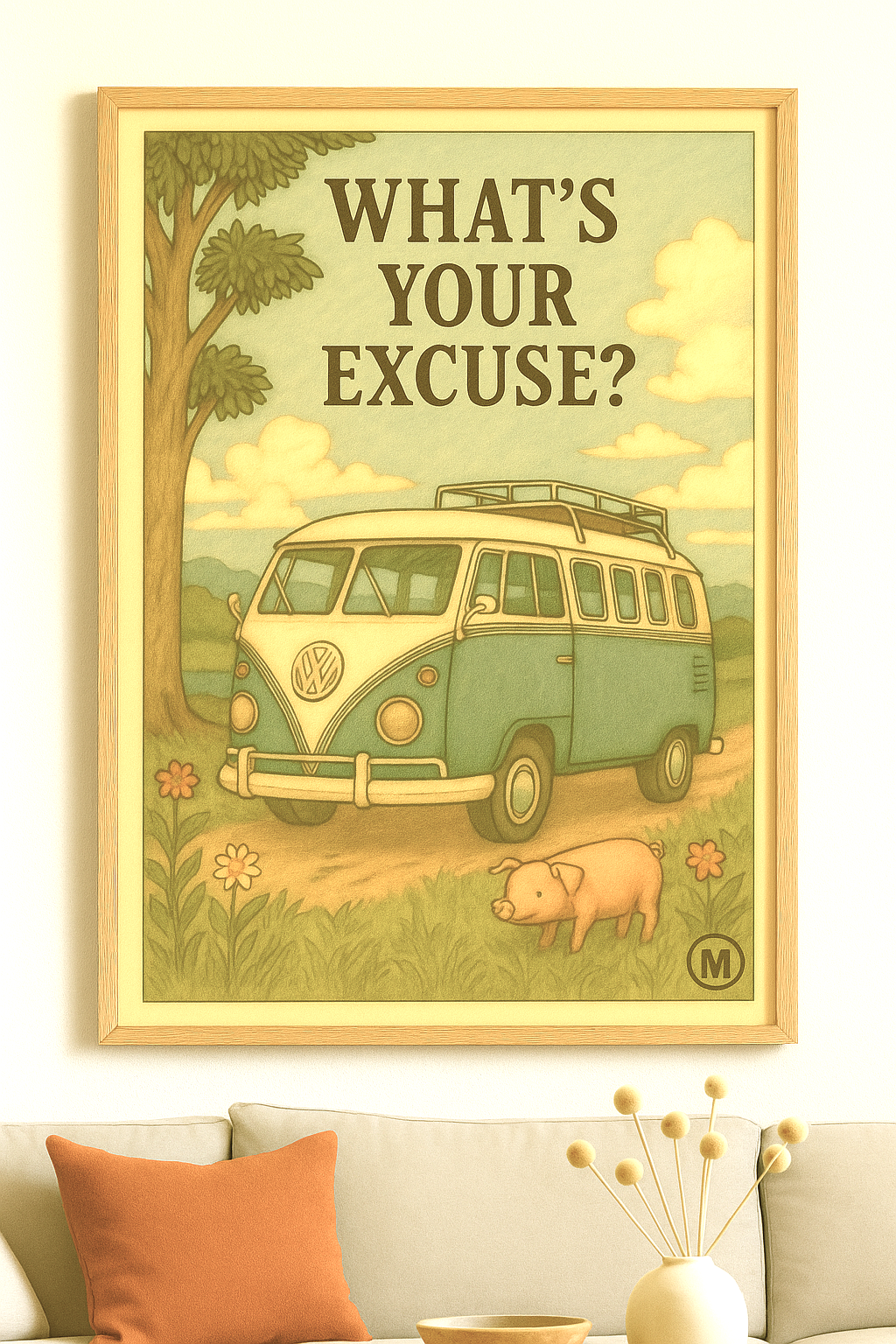 Vintage VW Bus What's Your Excuse Print - Retro Travel Art