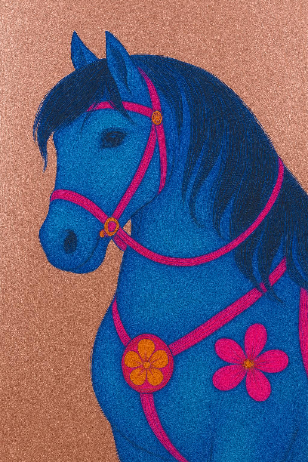 Rose Gold Blue Horse Print - Digital Download Poster