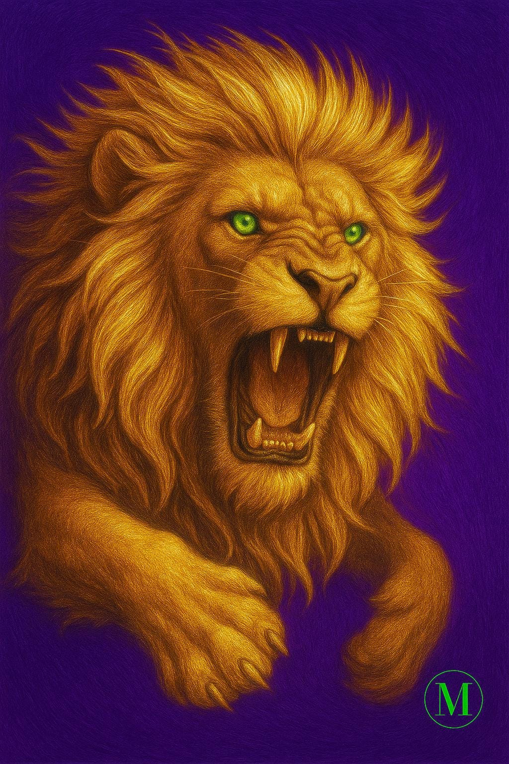 Never Tamed Lion Print - Golden Purple Neon - digital download