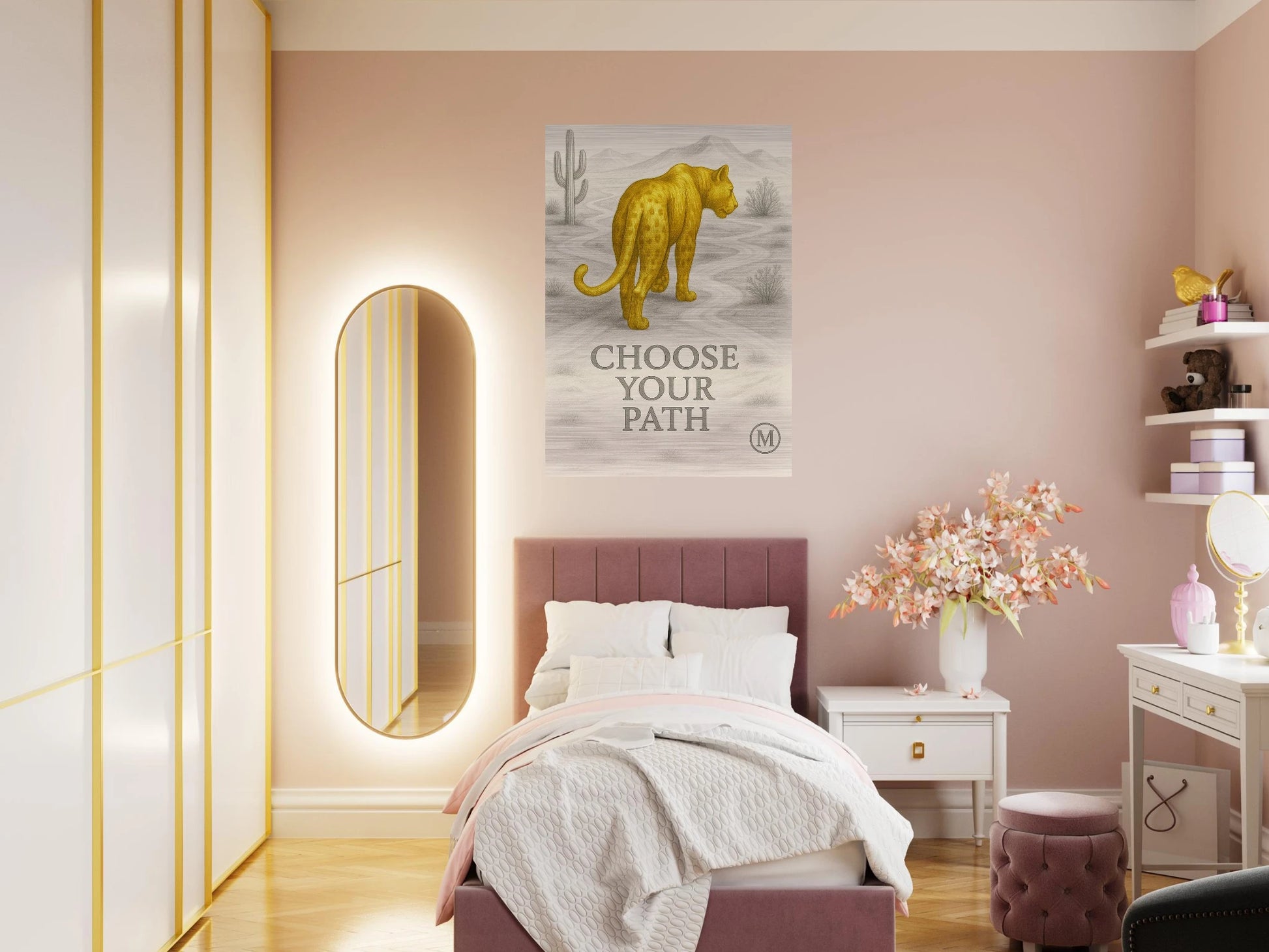 brushed alu brusminum Elegant golden pink room wall art -sophisticated luxury wildlife decor by MATCH Wall Art