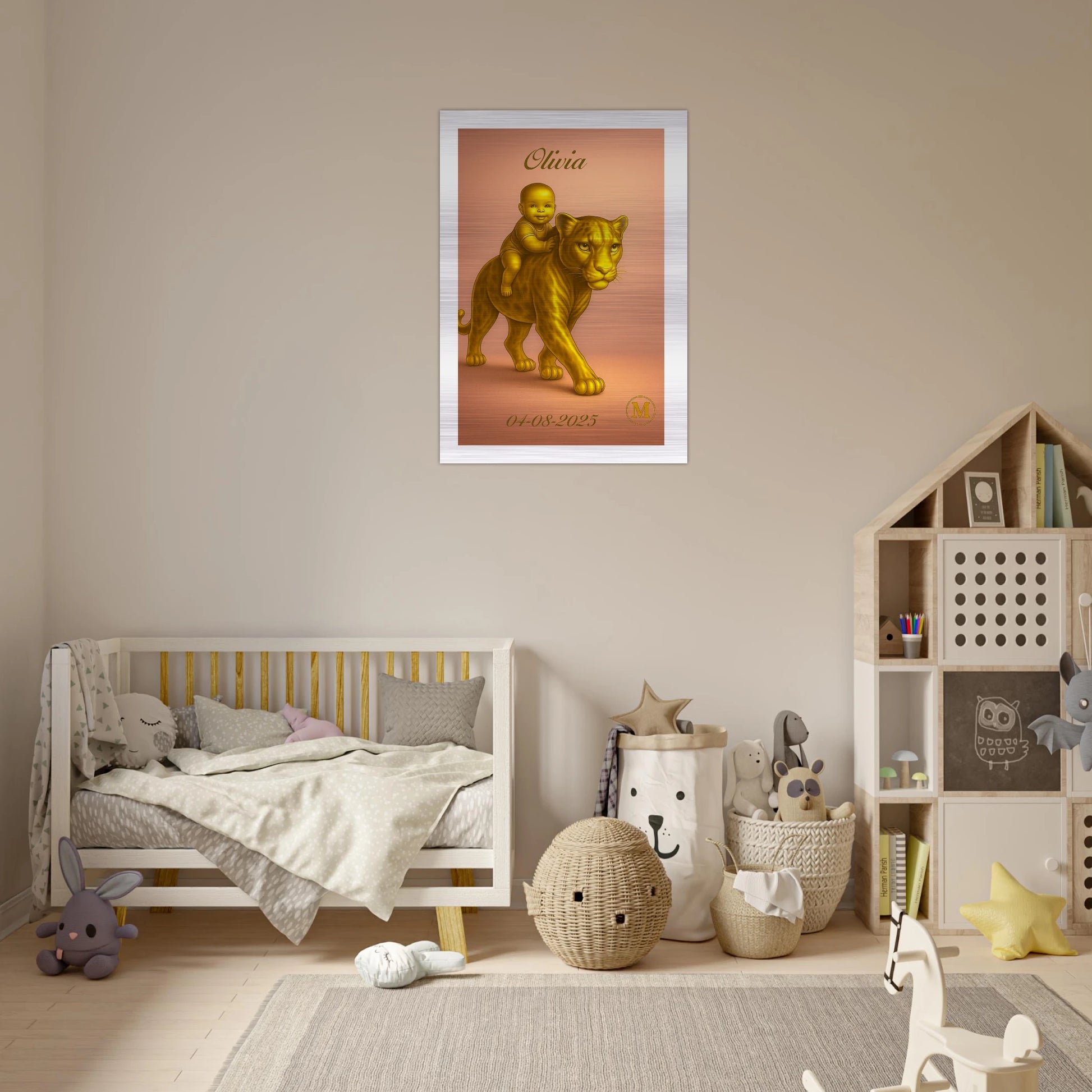 luxury birth announcement- modern nursery artwork- gold panther baby print- personalized baby shower gift, MATCH Wall Art