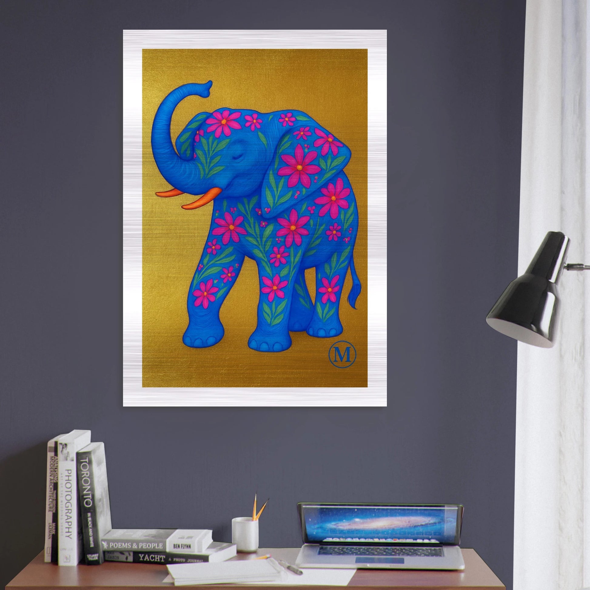 elephant with golden background edges. the wall art from MATCH Panther Collection