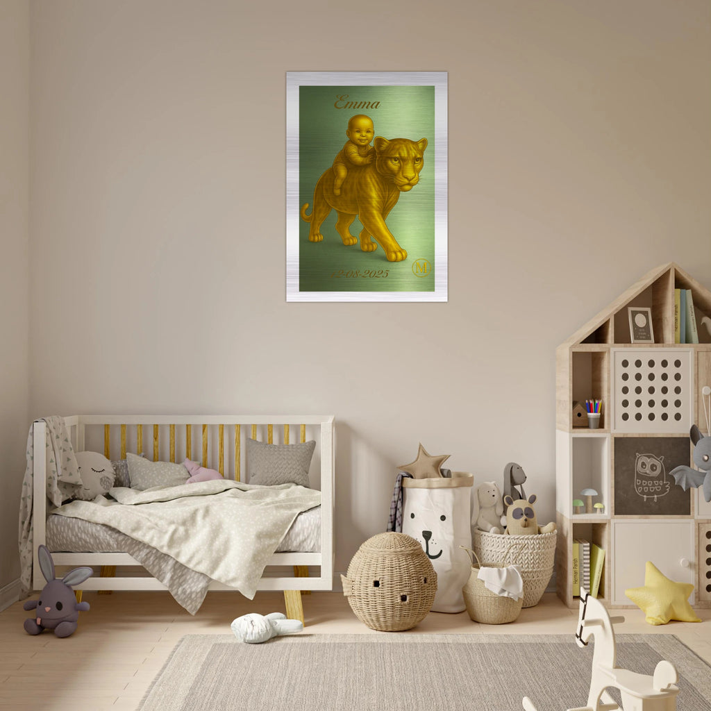 Emma Match Name piece aluminum.Golden tiger with baby for kids room Personalized