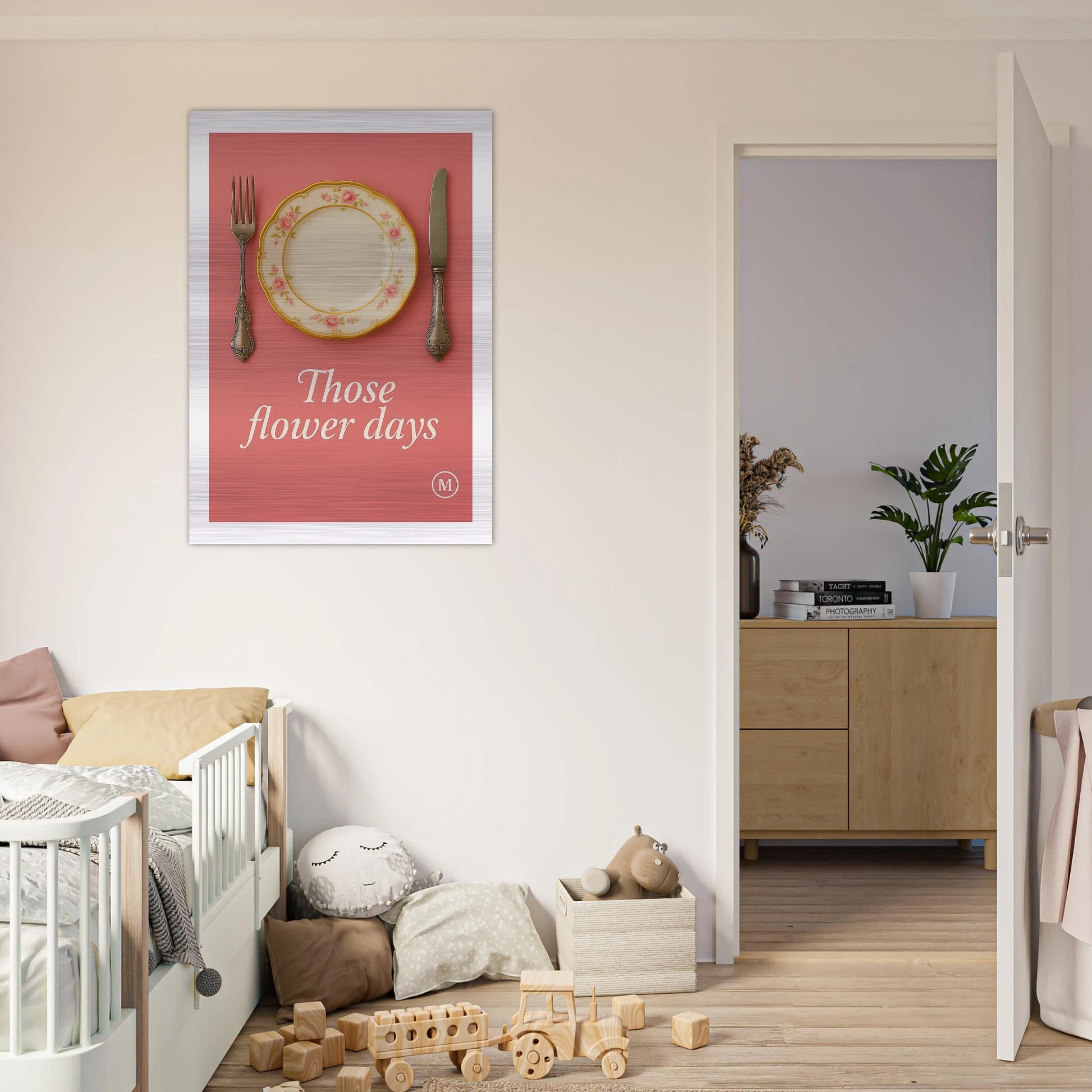 stylish vintage illustration with floral design on aluminum frame
