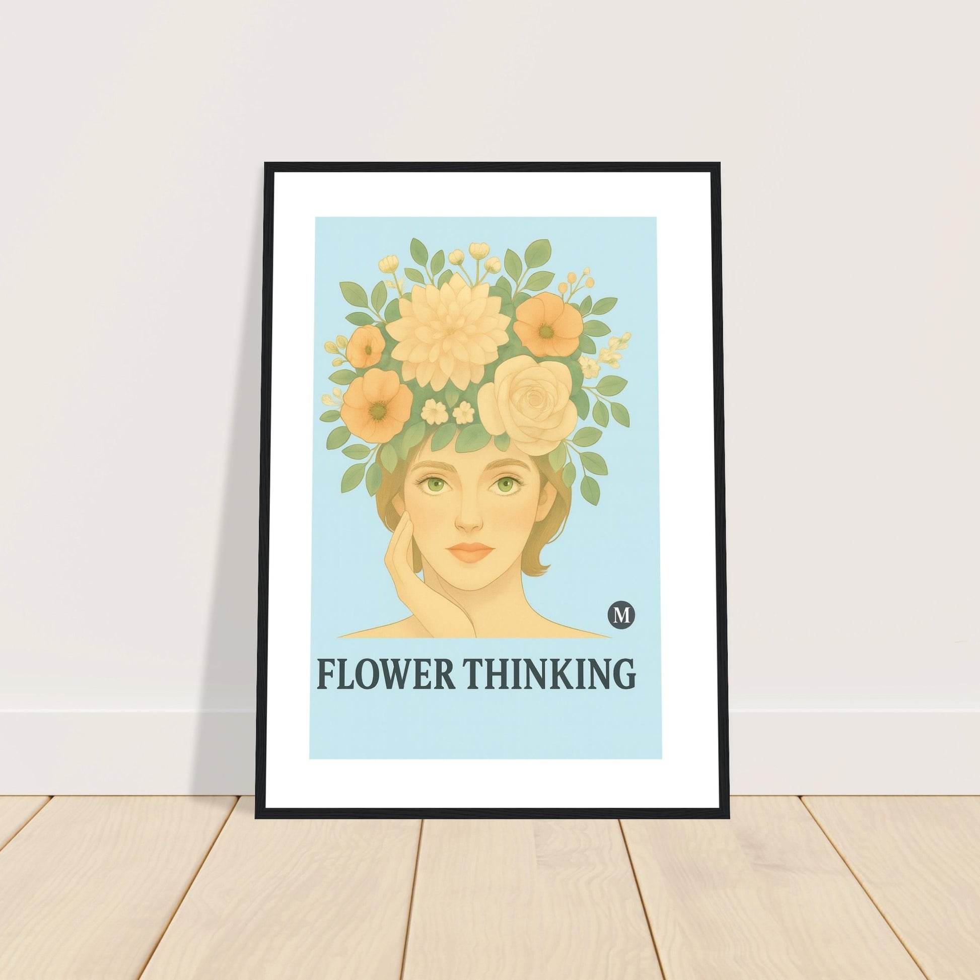 vintage poster framed of flower thinking framed blue vintage 