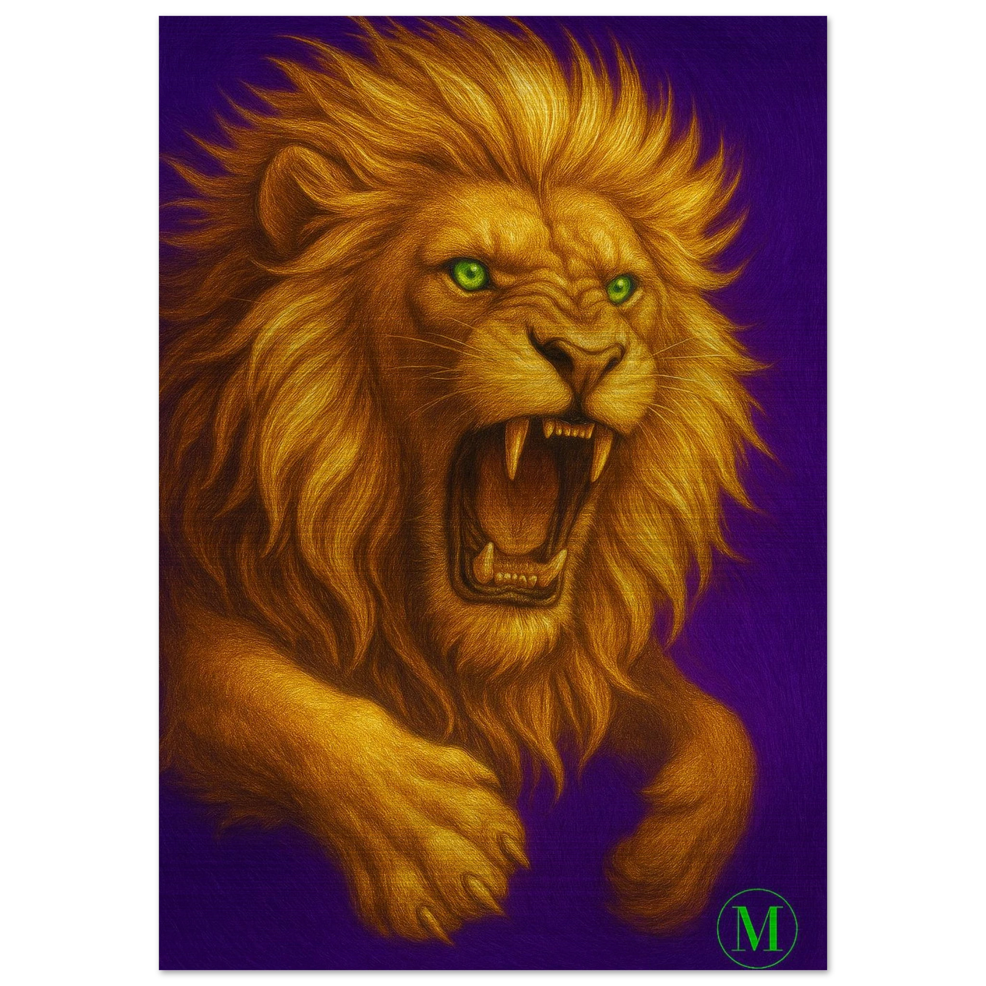 Regal golden lion brushed aluminum wall art- high-end wildlife metal print by MATCH Wall Art