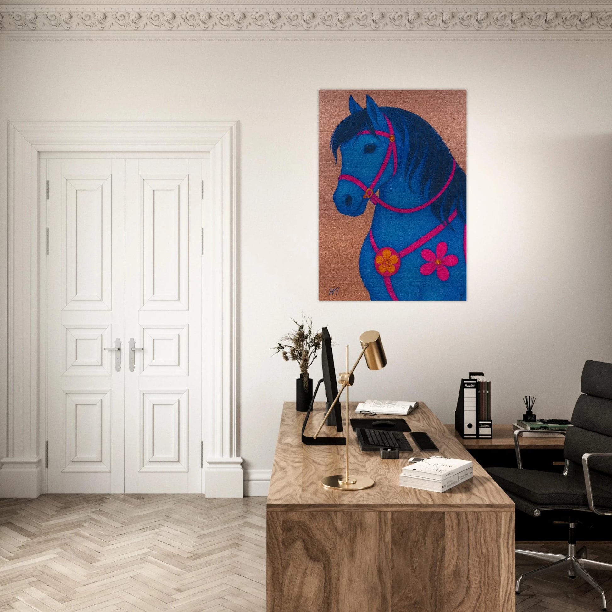 Elegant rose gold horse brushed aluminum wall art -inspired luxury metal print by MATCH Wall Art