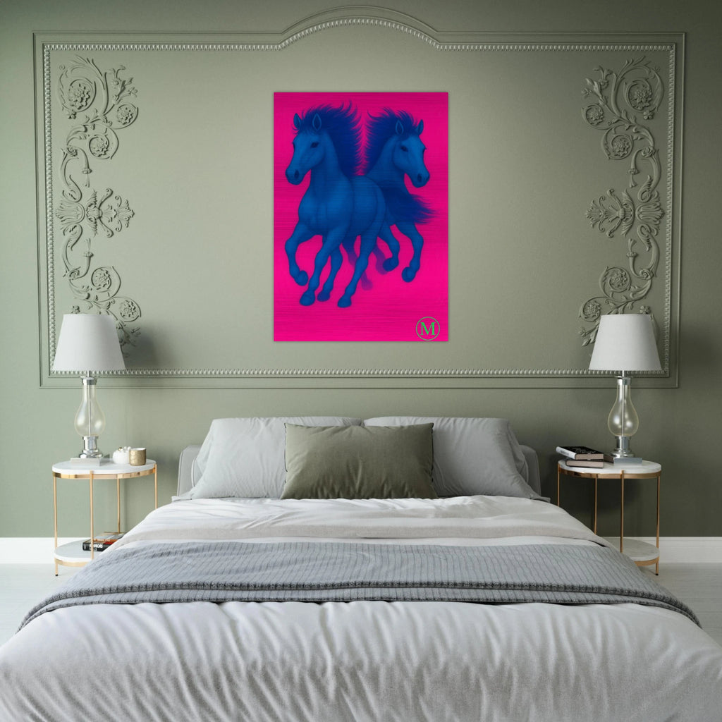 Elegant horses running brushed aluminum wall art -bedroom art-luxury metal print by MATCH Wall Art