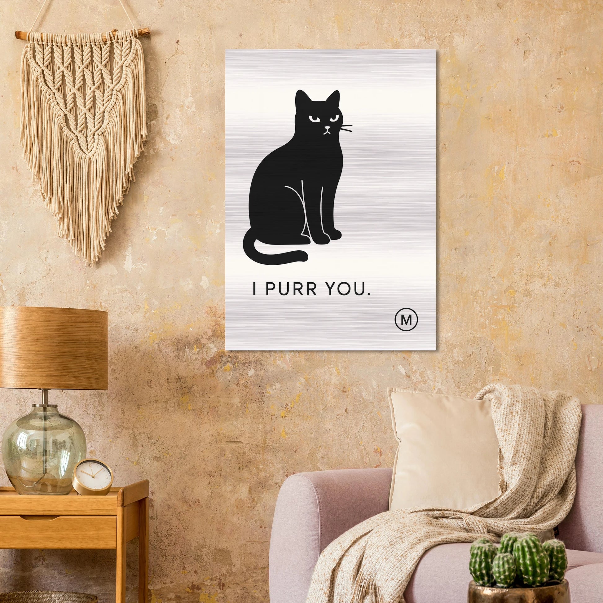 Elegant black cat brushed aluminum wall art — refined -inspired-cat lovers luxury metal print by MATCH Wall Art