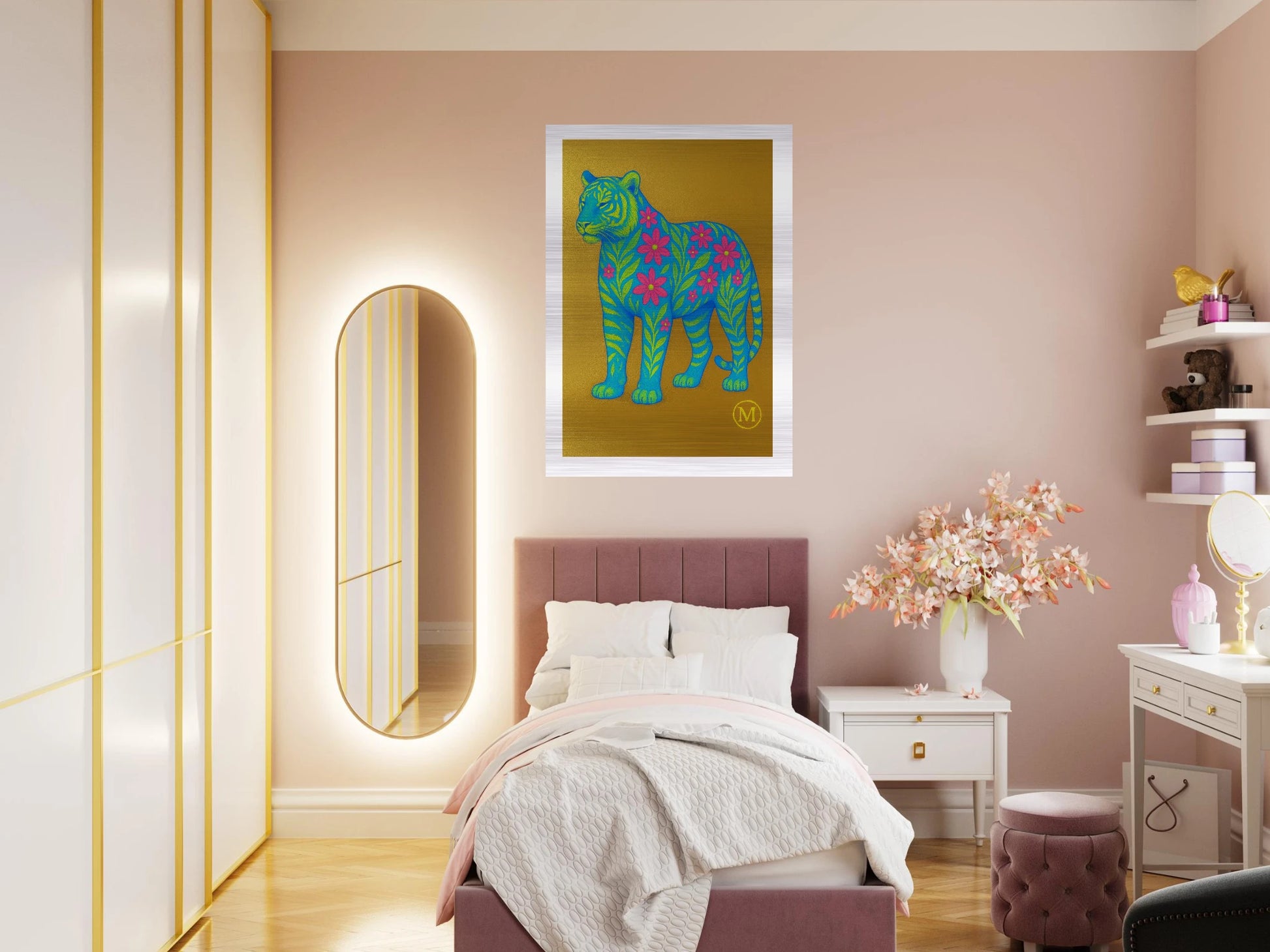 Panther Golden flowered with background and edges the wall art from MATCH Collection