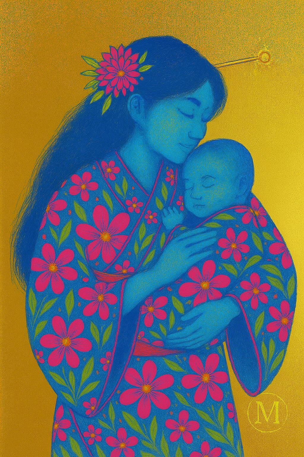 Match wall art woman geisha with baby