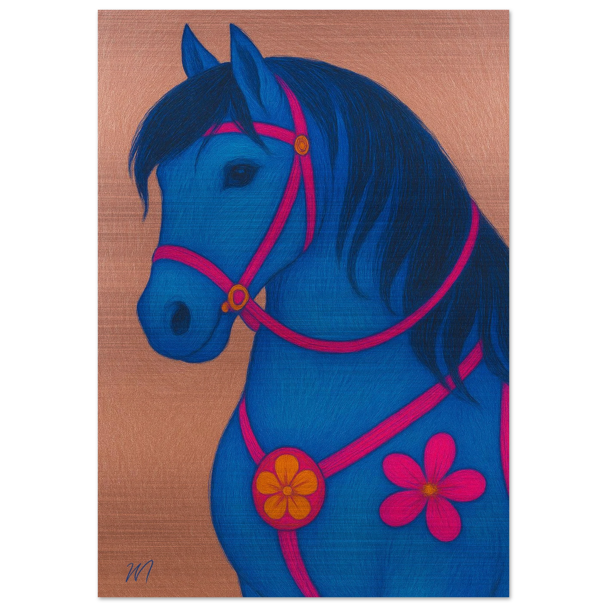Elegant rose gold horse brushed aluminum wall art -inspired luxury metal print by MATCH Wall Art