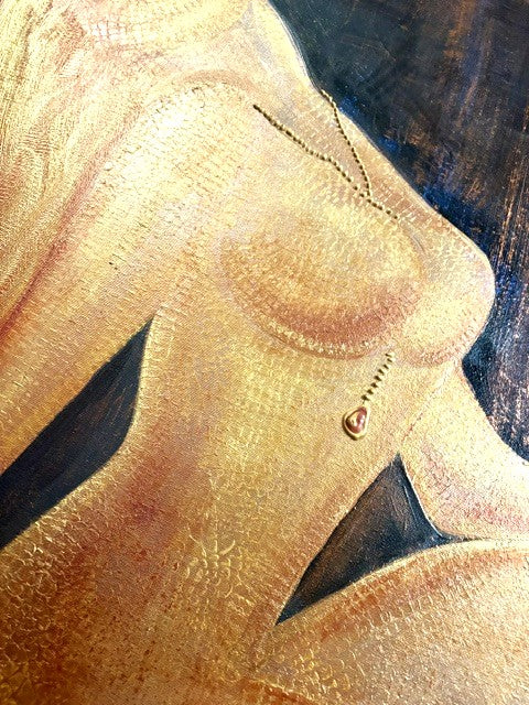 sensual painting, golden woman art, contemporary canvas artwork, modern figurative painting