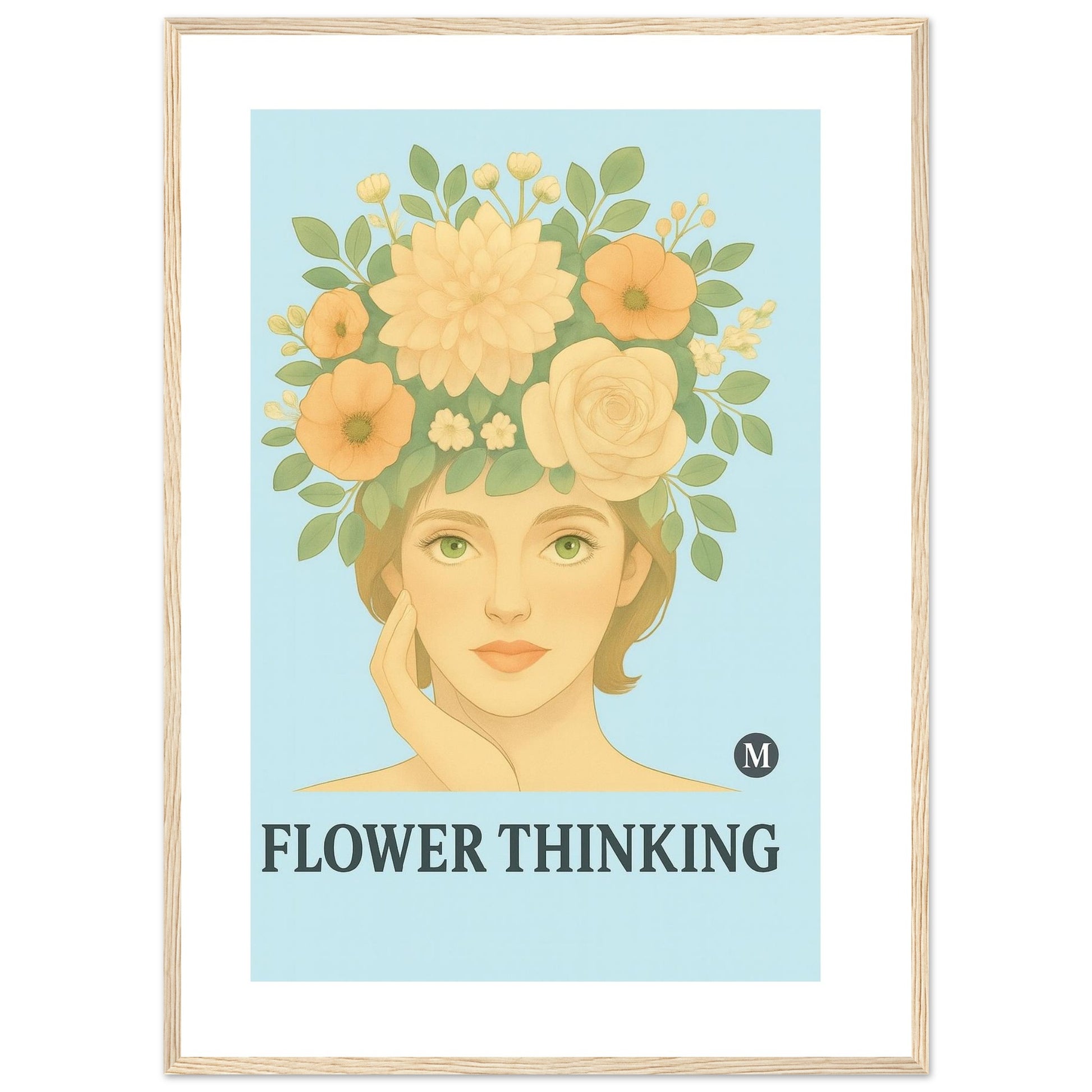 vintage poster framed of flower thinking framed blue vintage wood